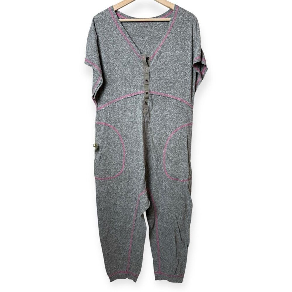 NATURAL LIFE Gray Jumpsuit Romper with Pink Trim